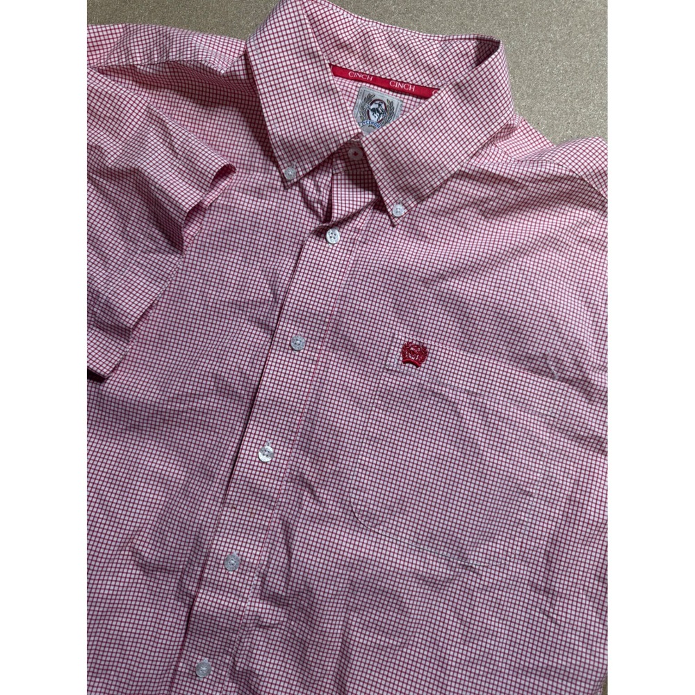 Red Microcheck Button-Down Dress Shirt